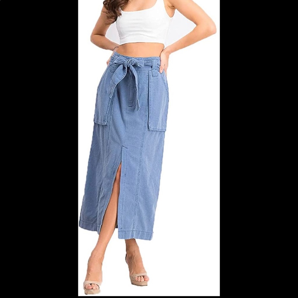 Free People Catching Feelings Midi Denim Skirt